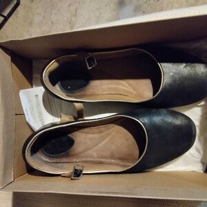 Clarks Black Leather Flats with Buckle